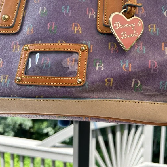 Dooney & Bourke Purple Logo Shoulder Bag with Leather Accents and Pink Heart - Picture 7 of 16